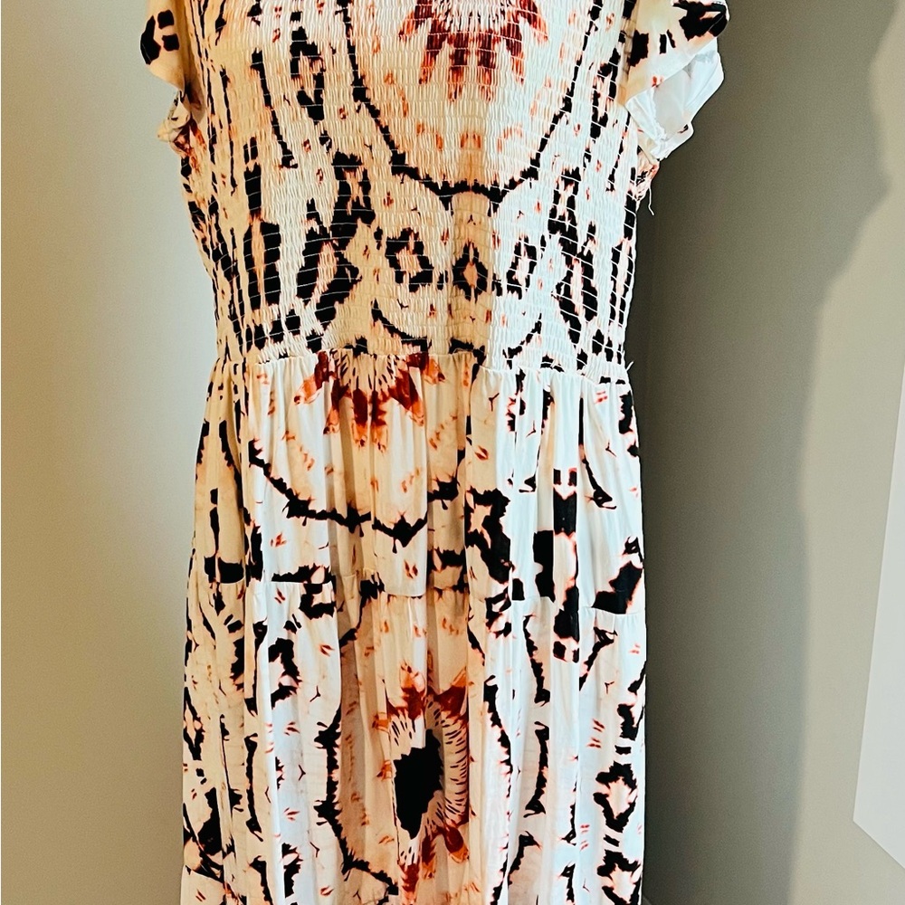 LuLaRoe Black and Orange Patterned Midi Dress